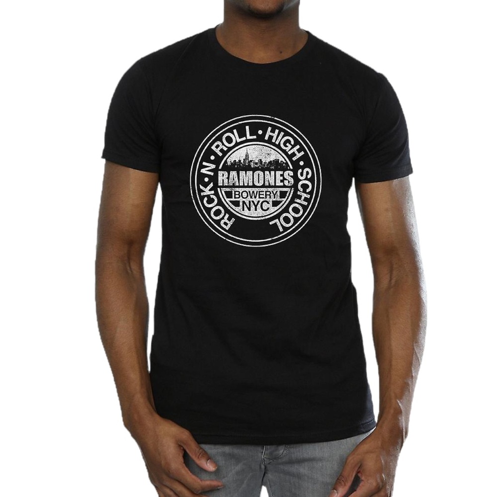 Ramones Rock N Roll High School Bowery Nyc Band Graphic Shirt